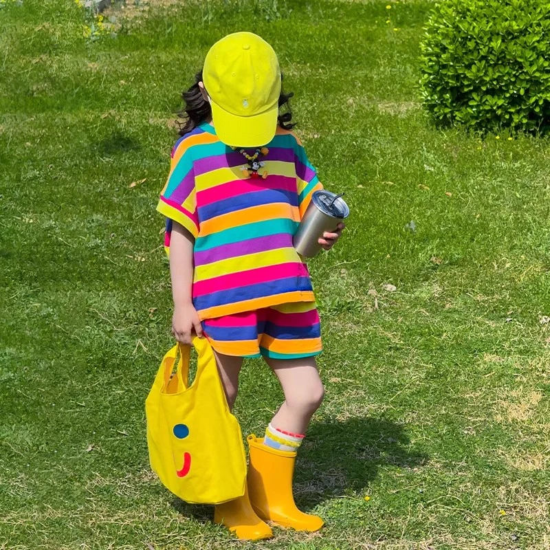 儿童夏季彩色穿搭套装2025新款多巴胺女童夏装短袖童装女孩两件套