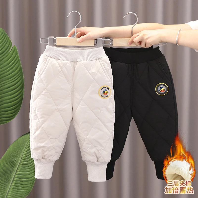 小黄鸭儿童棉裤冬季款宝宝新款男女童中小童裤子三层夹棉加绒加厚
