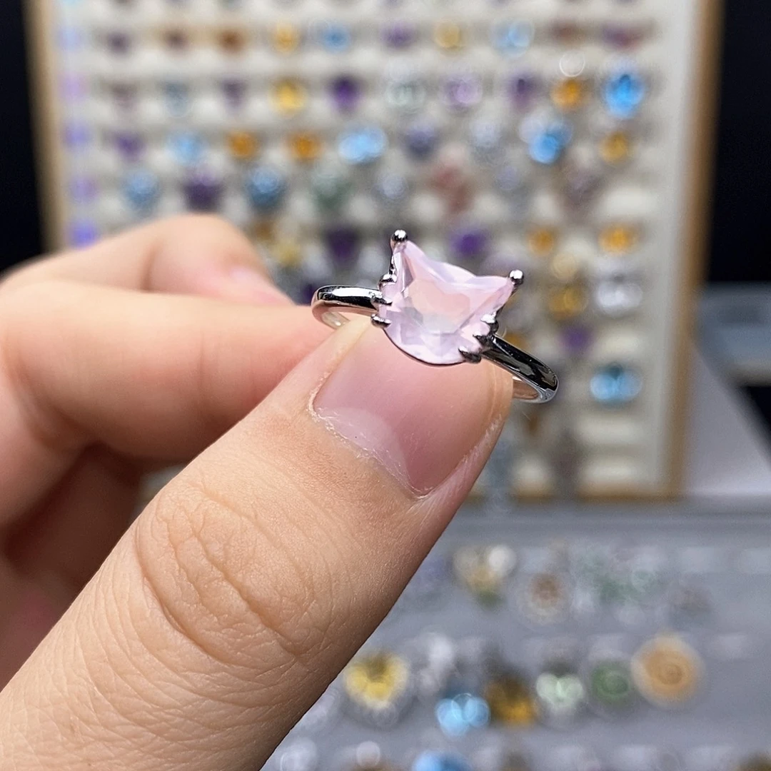 银S925镶嵌戒指水晶粉晶（不含证书）