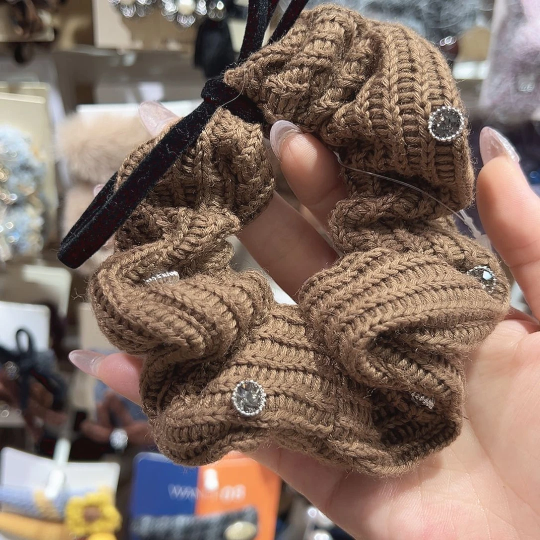 皮质铁合金泡菜咖色蝴蝶结毛线发圈