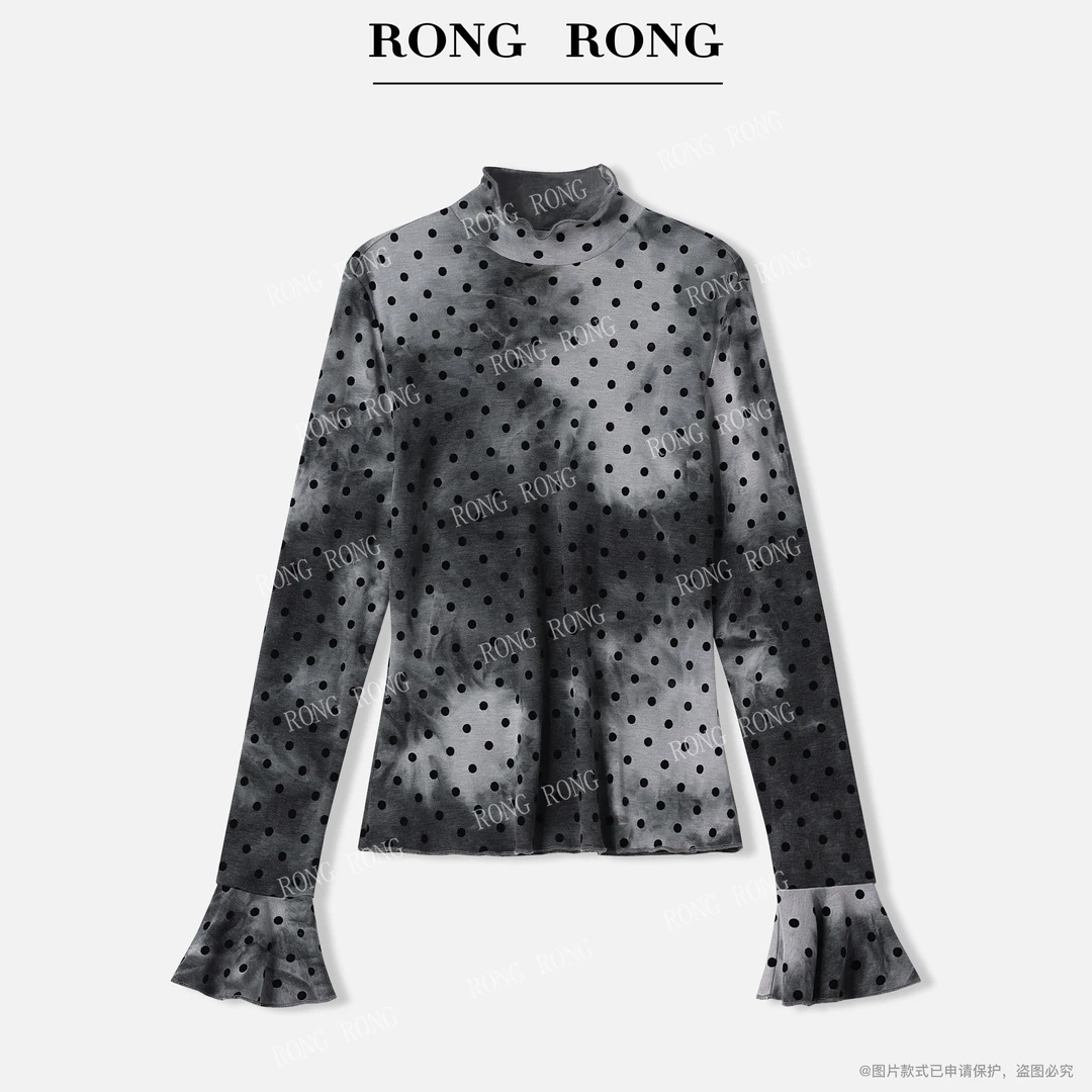 溶溶【星墨波点】RONGRONG 莱赛尔植绒波点扎染针织上衣C-S211016