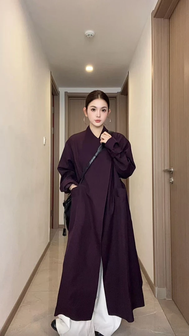 2025早秋新款韩版极简风高级感时尚气质长款阔版风衣外套