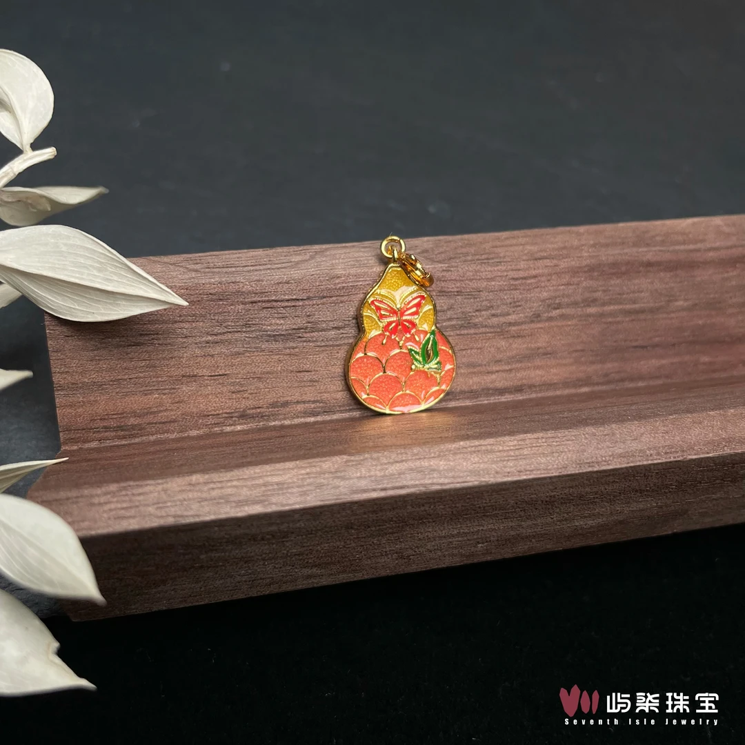 吊坠925银珐琅 【要努力】C845 银饰珐琅葫芦福牌吊坠