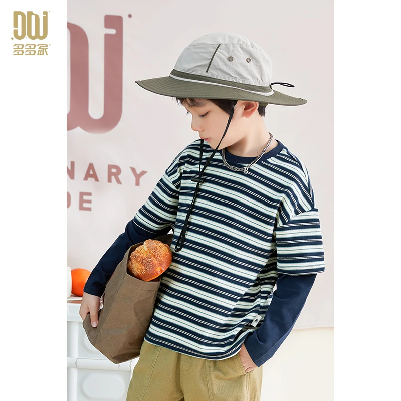 多多家6023 【有170.假两件.套头】中大童春秋条纹卫衣儿童厚长袖