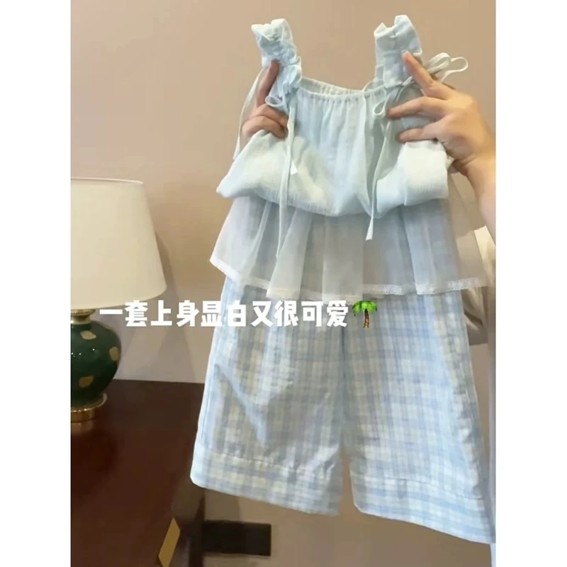 【Rainbow】2025春款韩版天蓝色吊带仙女潮流套装-66193