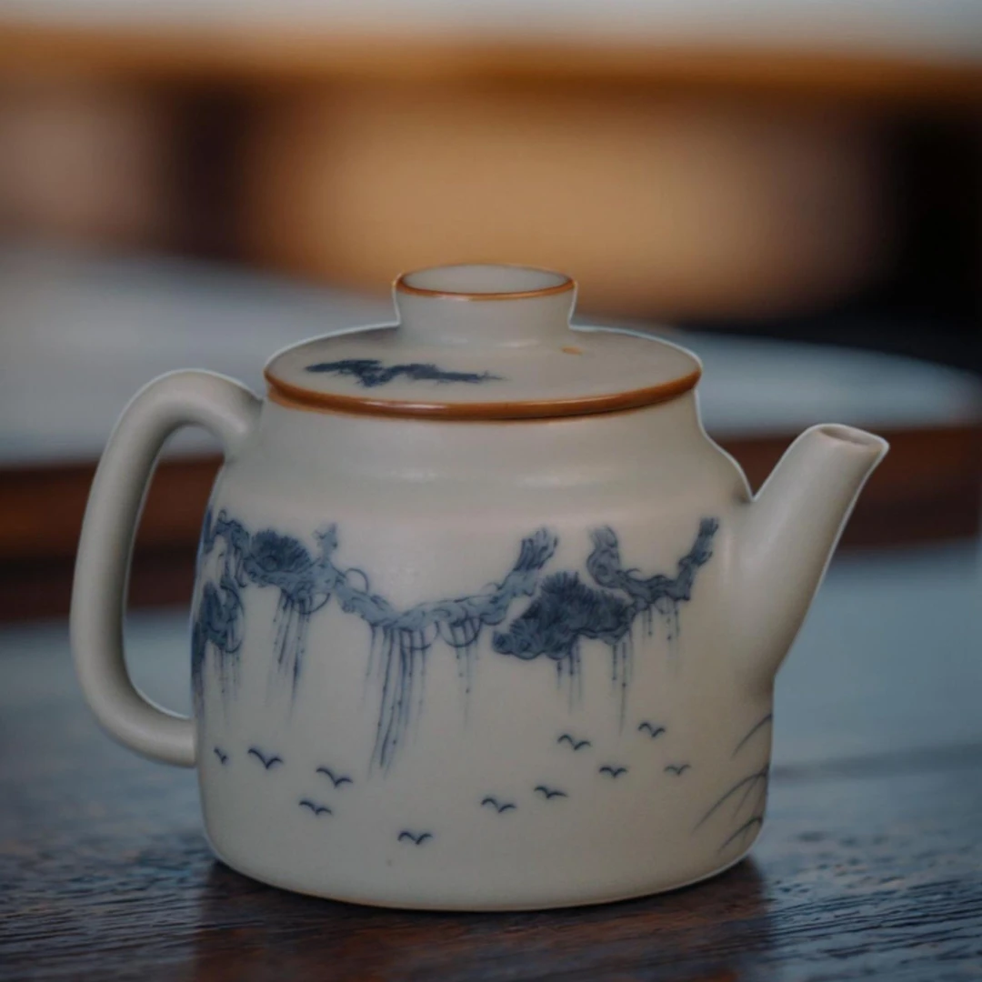 德化复古大号青花茶壶家用球孔过滤单壶泡茶壶小鹿防烫手茶具陶瓷