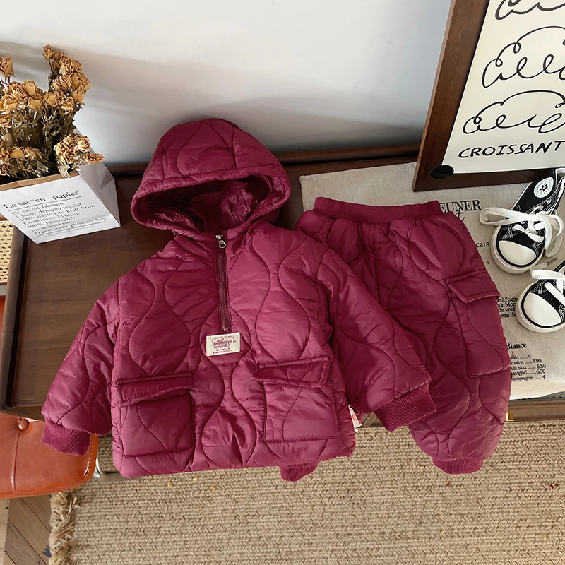 【断码清仓】DT245827冬儿童套装加绒加厚保暖防寒两件套棉袄