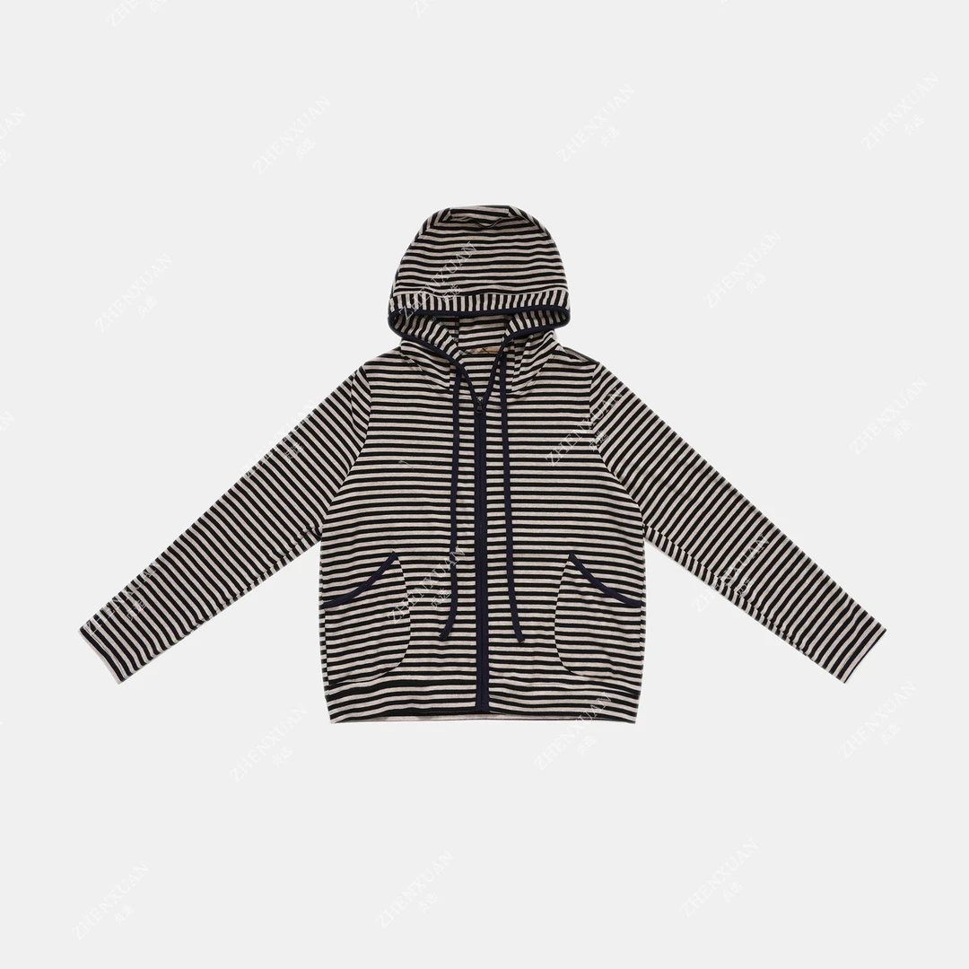 25752-条纹连帽卫衣休闲风春秋百搭时尚韩版简约