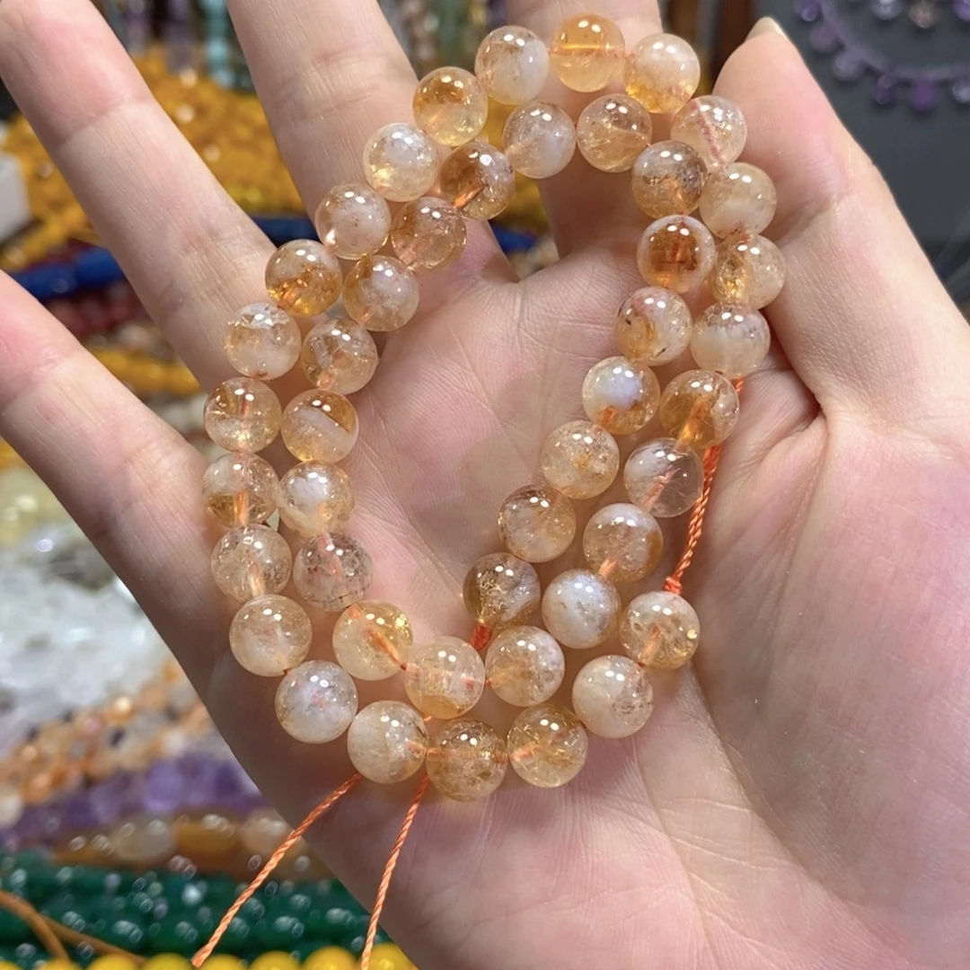 玛瑙/玉髓足银镀金镶嵌珠宝半成品黄塔晶一条卡8mm