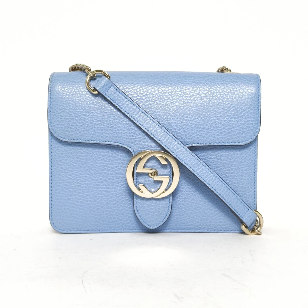 95新 GUCCI/古驰 【娇活动】风琴包 20 皮革C 金扣 蓝色315675