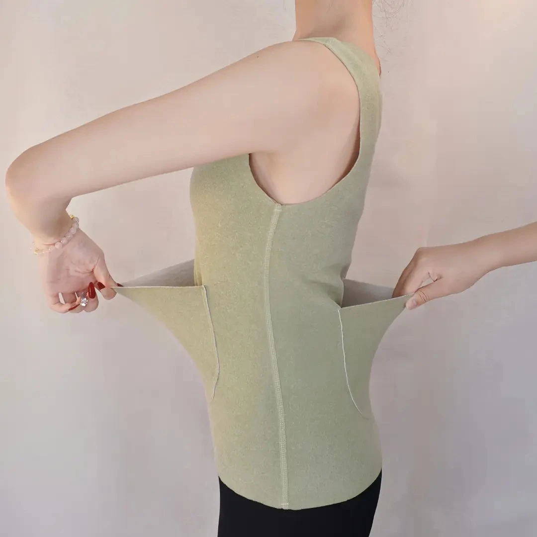 加口袋双兜保暖背心女发热舒适加厚暖宫护腰打底上衣无袖秋冬内穿