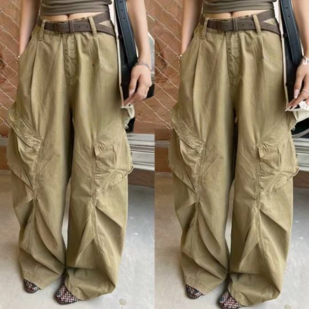 【YEZI家】 新款重工宽松侧边大口袋褶皱设计感工装裤3519