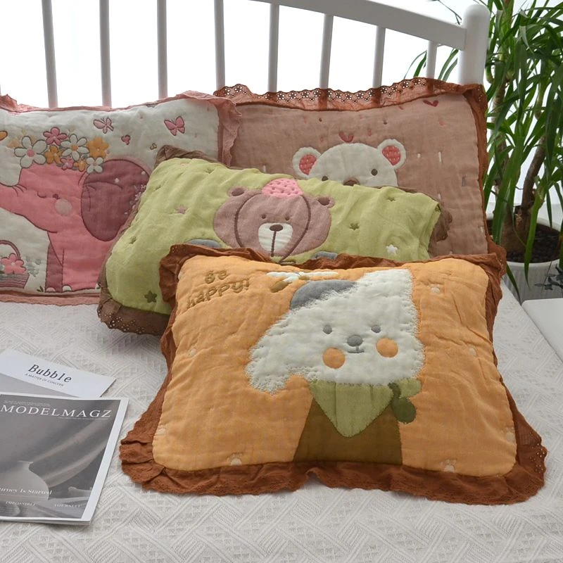 花边儿童枕巾纱布棉纯棉单条宝宝盖枕巾卡通可爱柔软透气全棉盖巾