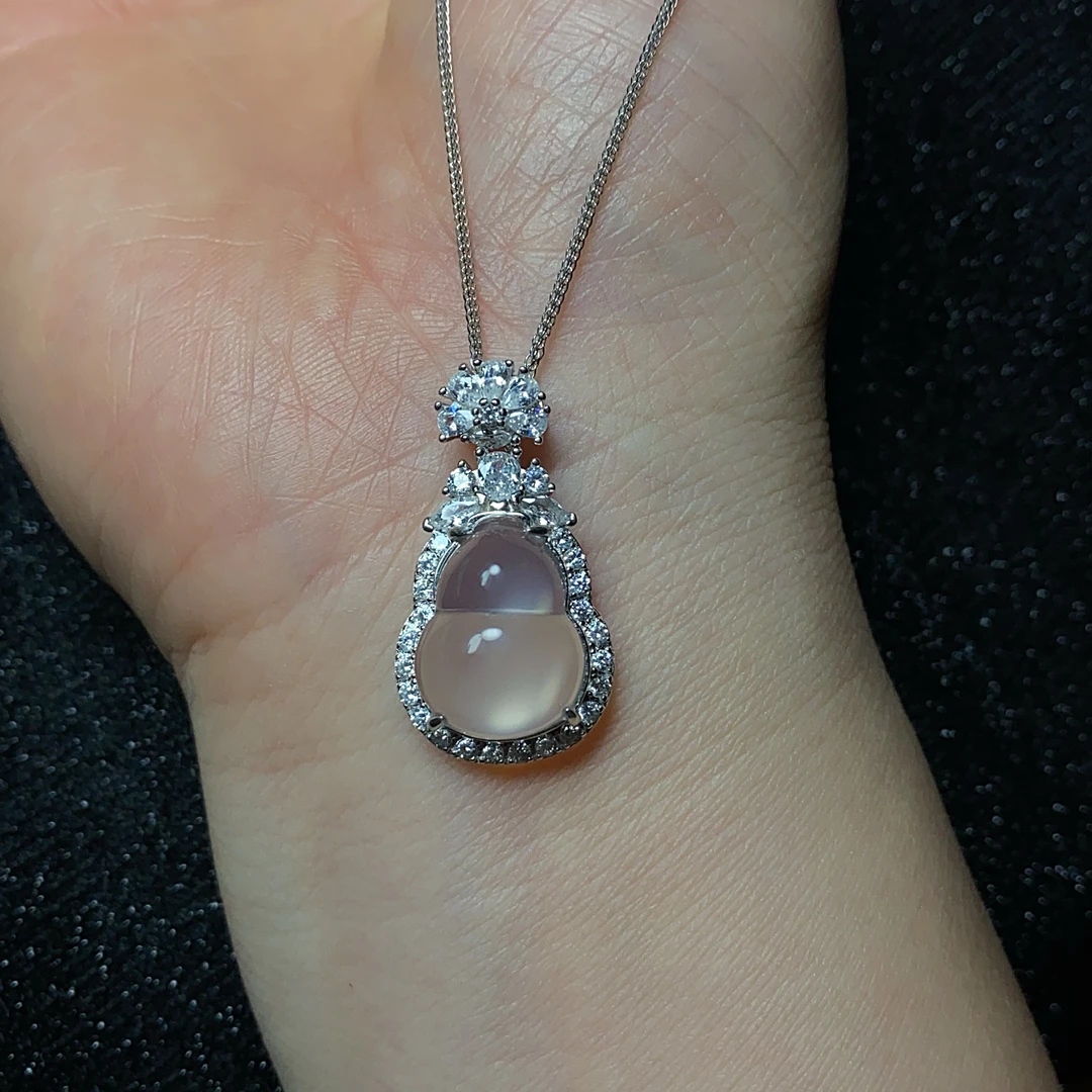 s925银镶嵌天然玛瑙玉髓小葫芦吊坠锁骨项链挂件