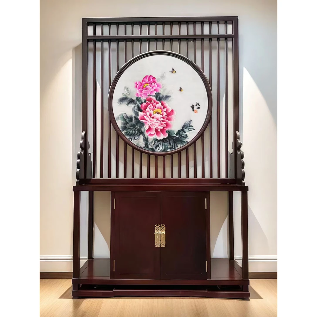 【柜式地屏】纯手工非遗苏绣屏风双面绣刺绣红花梨木框画芯80*80cm