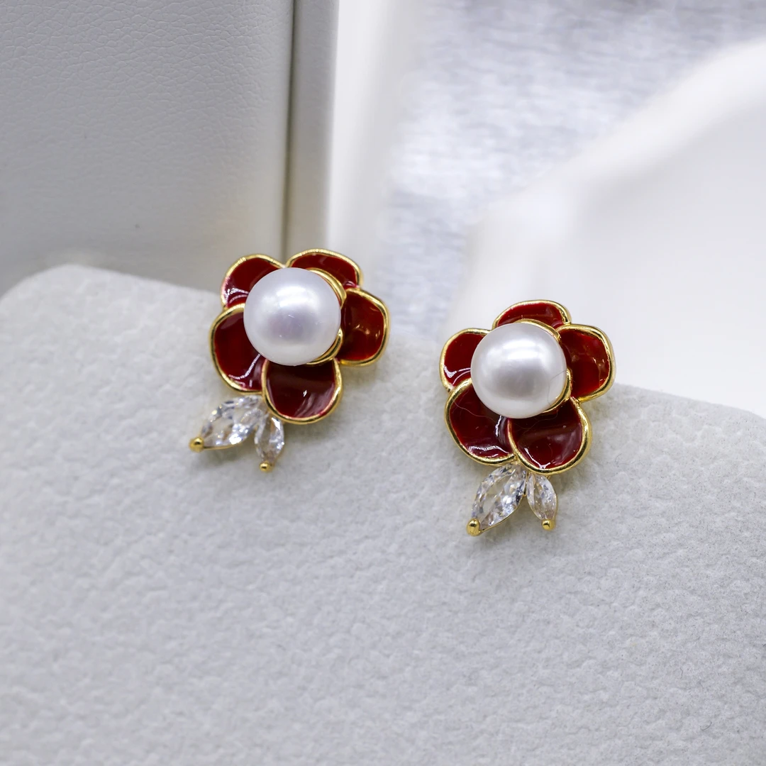 天然淡水无核珍珠6-7mm新年限定百搭气质花卉新中式s925纯银镶嵌