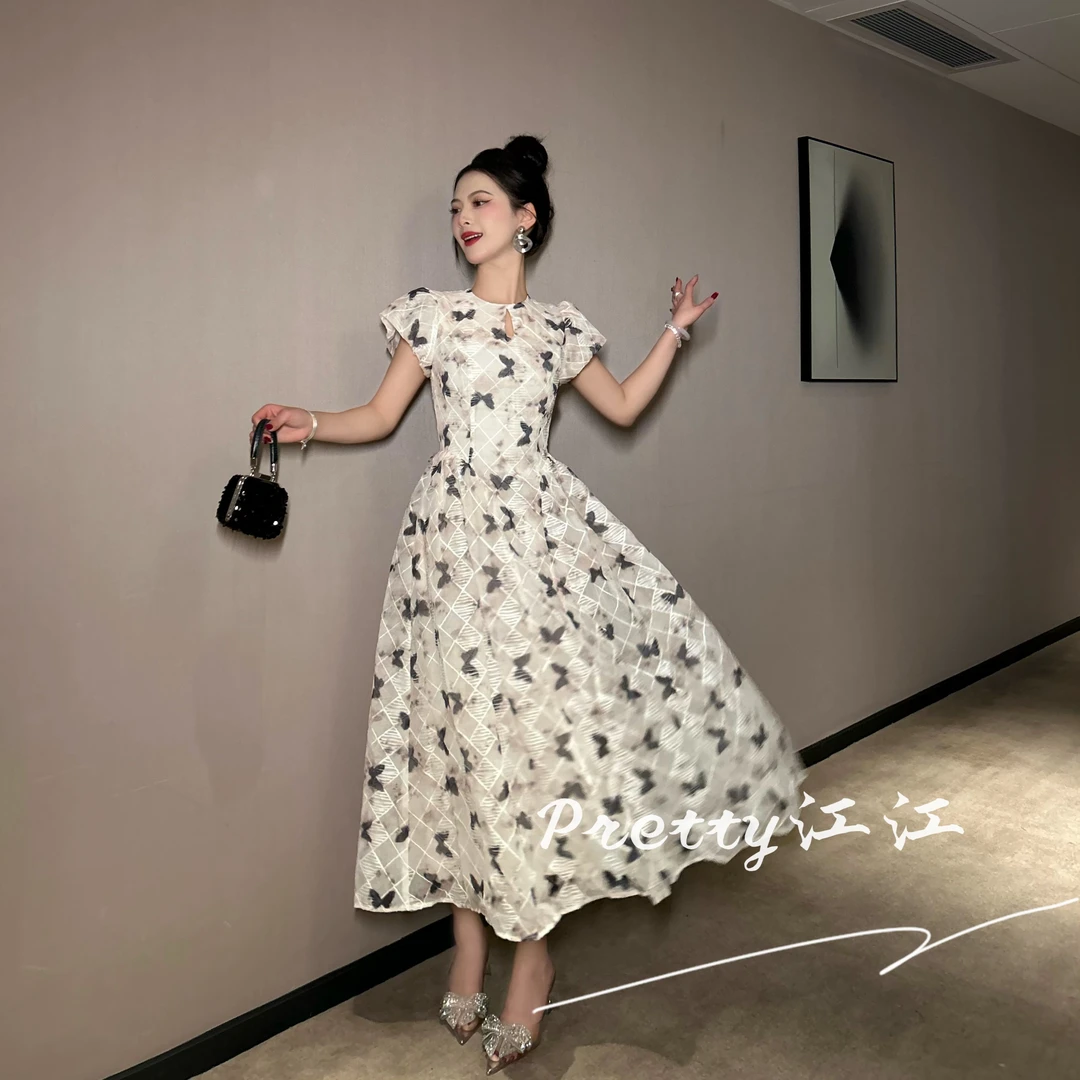 Pretty小众设计师品牌江江定制 气质时尚优雅蝴蝶连衣裙21741