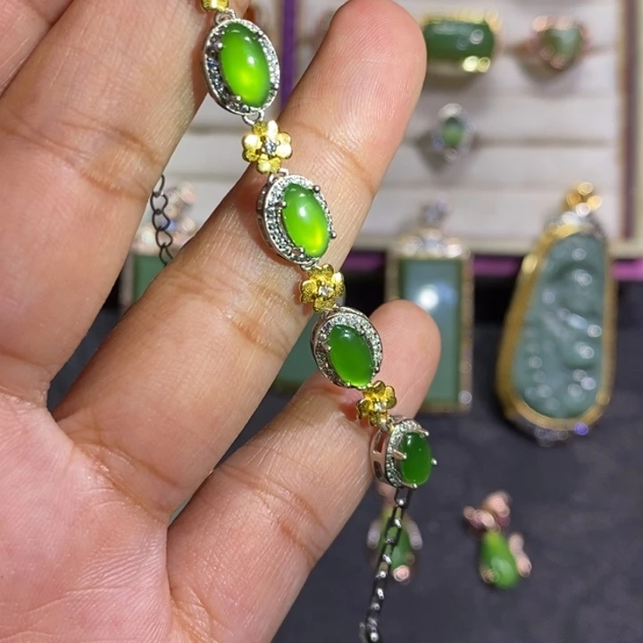 和田玉（碧玉）银S925镶嵌颈饰