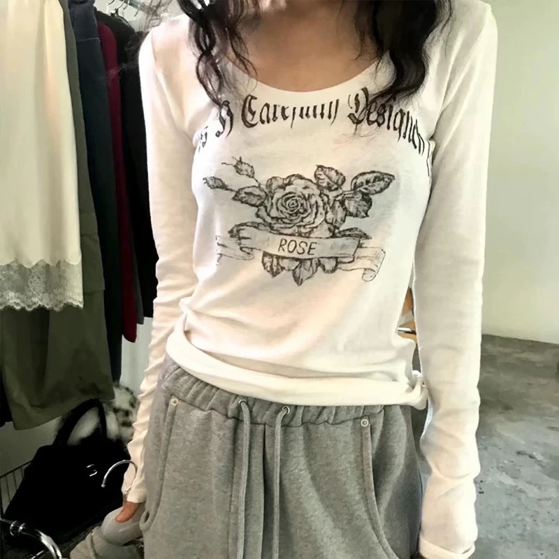 早春新款【玫瑰花打底衫】韩单wear* 25新款U领长袖T恤薄款修身