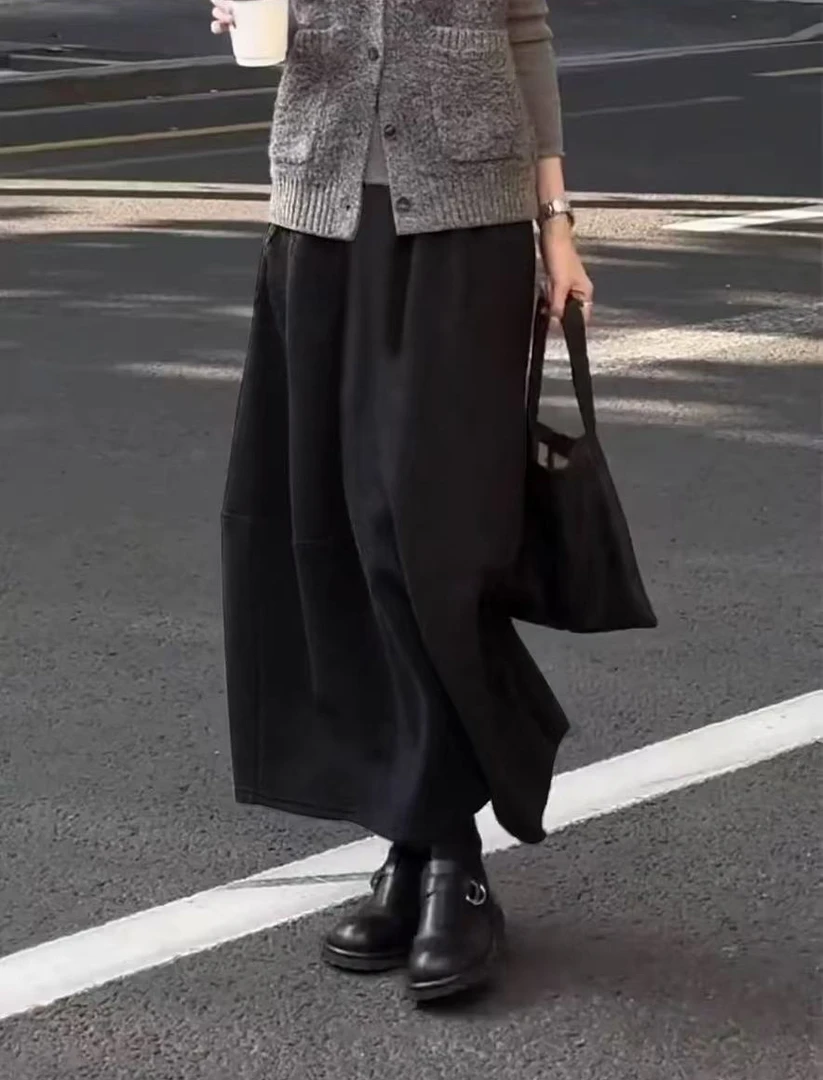 【毛呢花苞裙】2025秋冬显瘦高腰宽松常规中长款ins韩版花苞裙