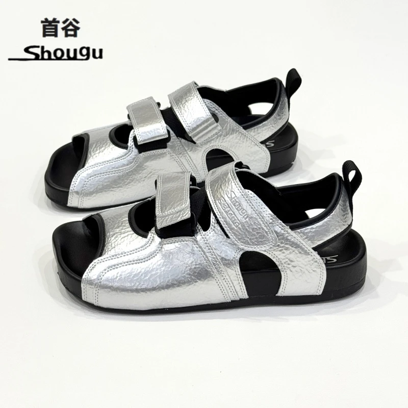 shougu/首谷时尚鱼嘴露趾凉鞋女厚底夏季轻便防滑一字型软底凉拖