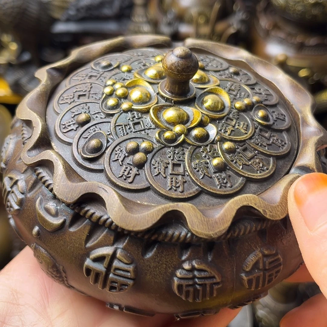 原矿风磨铜钱袋烟灰缸