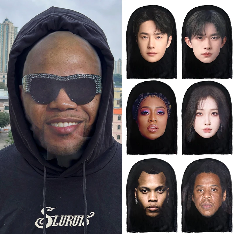 cosplay3D人脸明星面罩易烊千玺关晓彤搞怪网纱头套派对演出面具