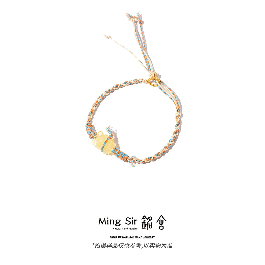 【铭舍 】天然俄料蜜蜡小熊手绳单圈百搭气质简约设计款