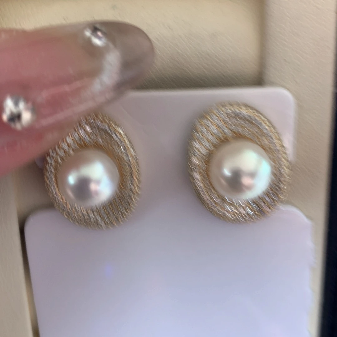 海水珍珠耳饰银S925镶嵌