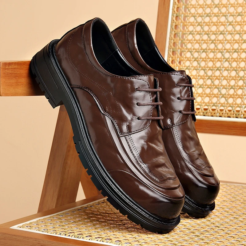 纪诗哲冬季男鞋新款皮鞋商务英伦厚底时尚系带高级感舒适结婚鞋子