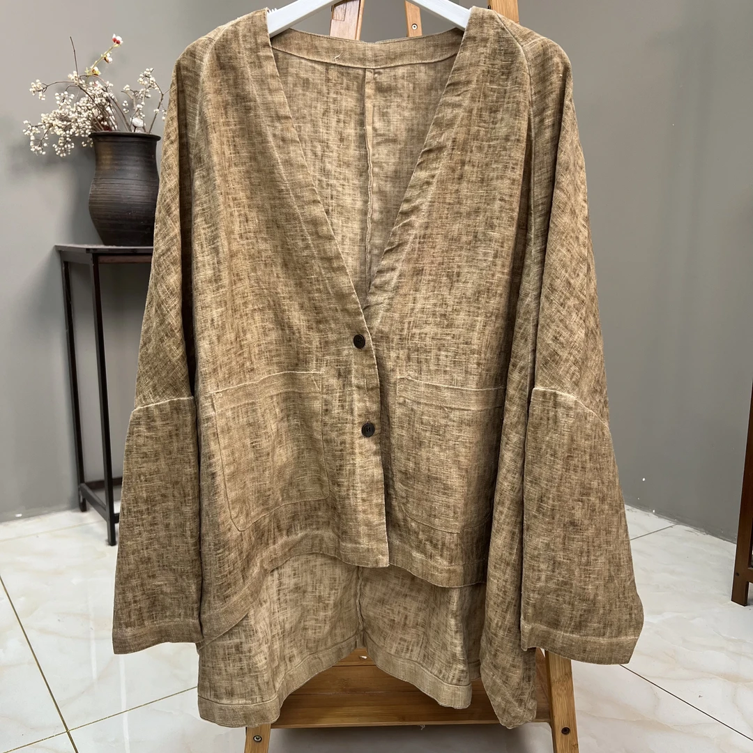 (云礼）秋季茶服前短后长设计款雨露亚麻100麻（衣长60-80胸围180）