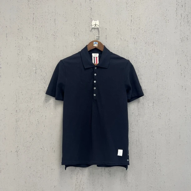 99新 THOMBROWNE tb藏青色后背三色彩条polo短袖2码