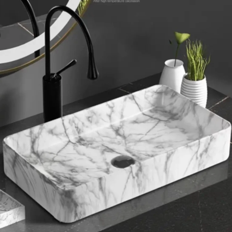 轻奢大理石纹北欧风陶瓷台上盆卫生间洗脸盆阳台小尺寸家用洗手盆