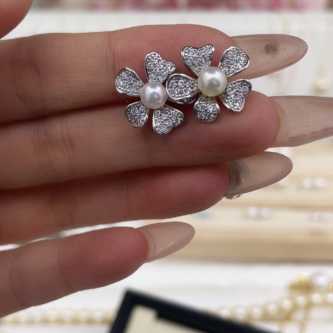 耳饰银S925镶嵌海水珍珠