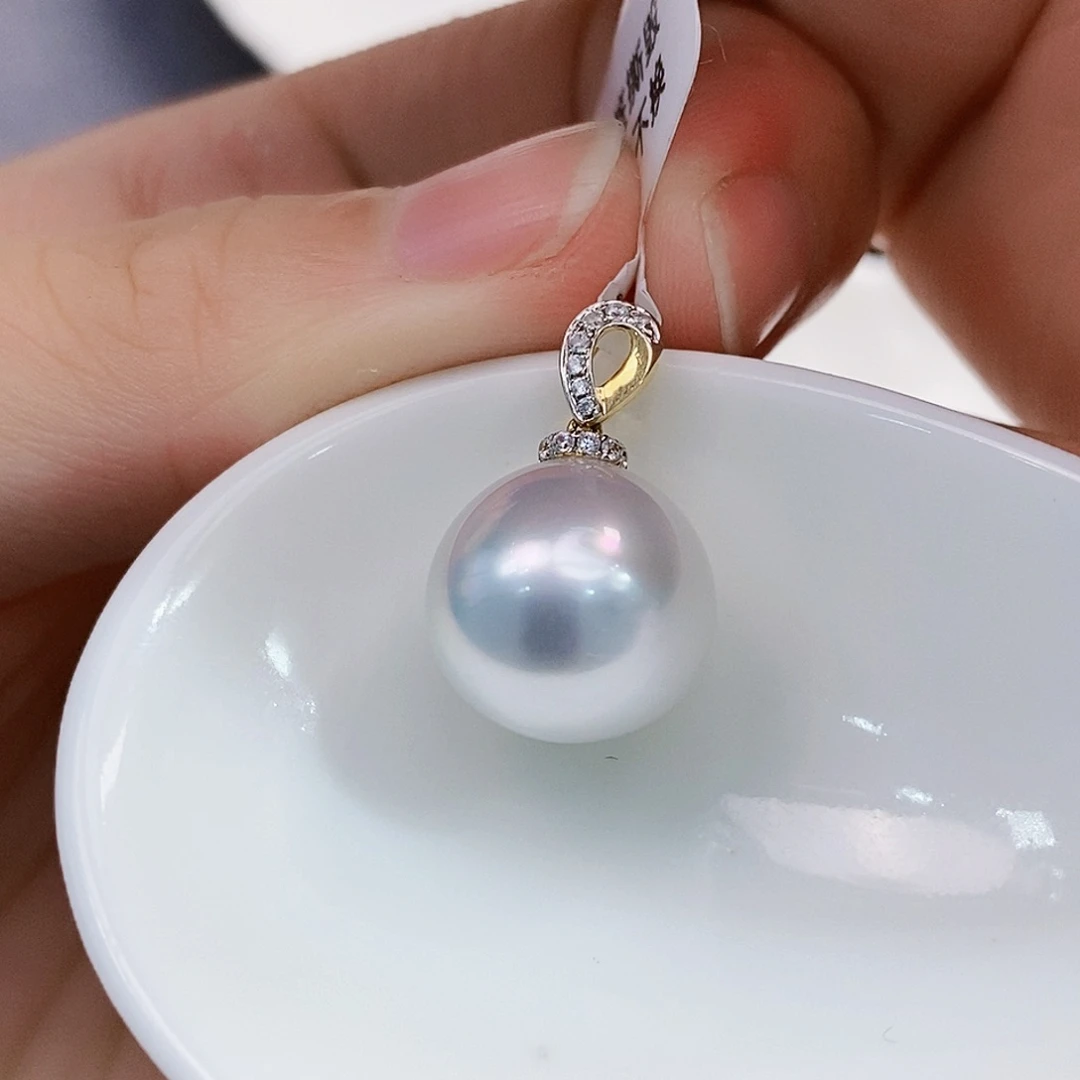 银S925镶嵌南洋澳白银蓝光吊坠13.8mm海水珍珠