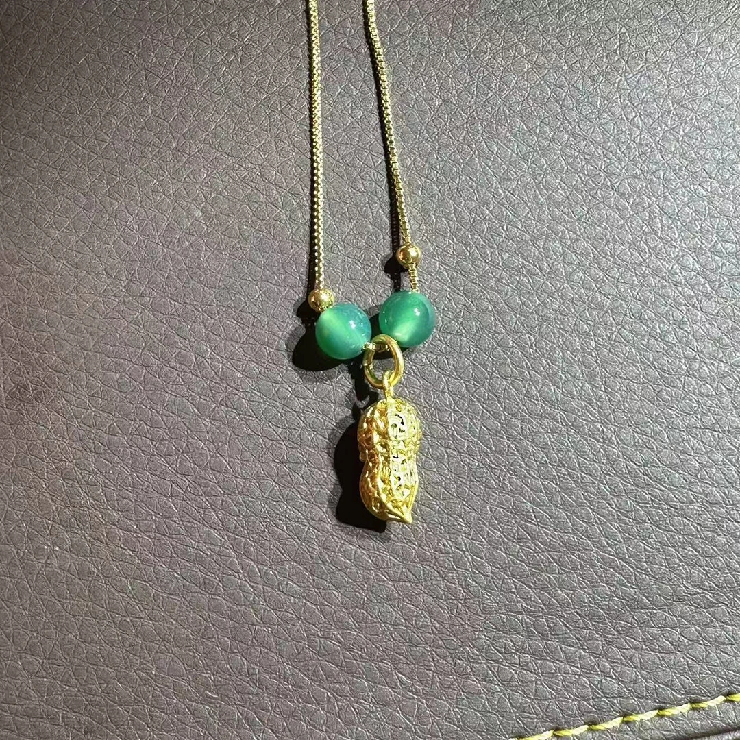 足金999小金珠精美气质好事花生绿玛瑙吊坠  F315