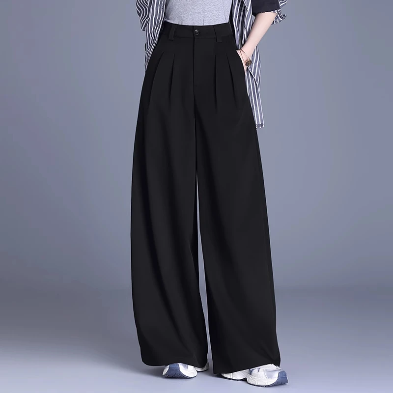 拉夏贝尔弯刀阔腿休闲裤女2025新款爆款高腰显瘦宽松慵懒风香蕉裤