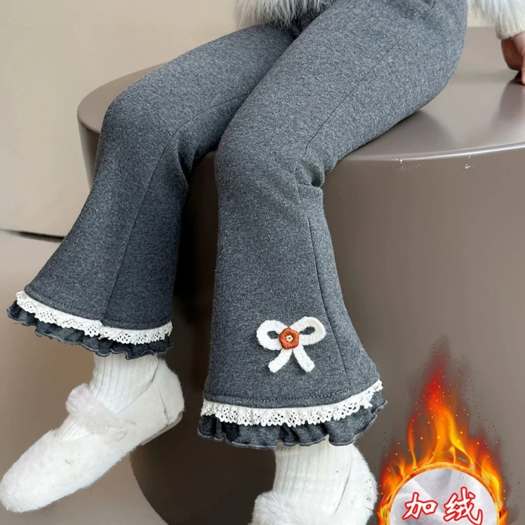 2025冬季新款女孩加绒加厚保暖喇叭裤女宝长裤女童新款时髦修身裤
