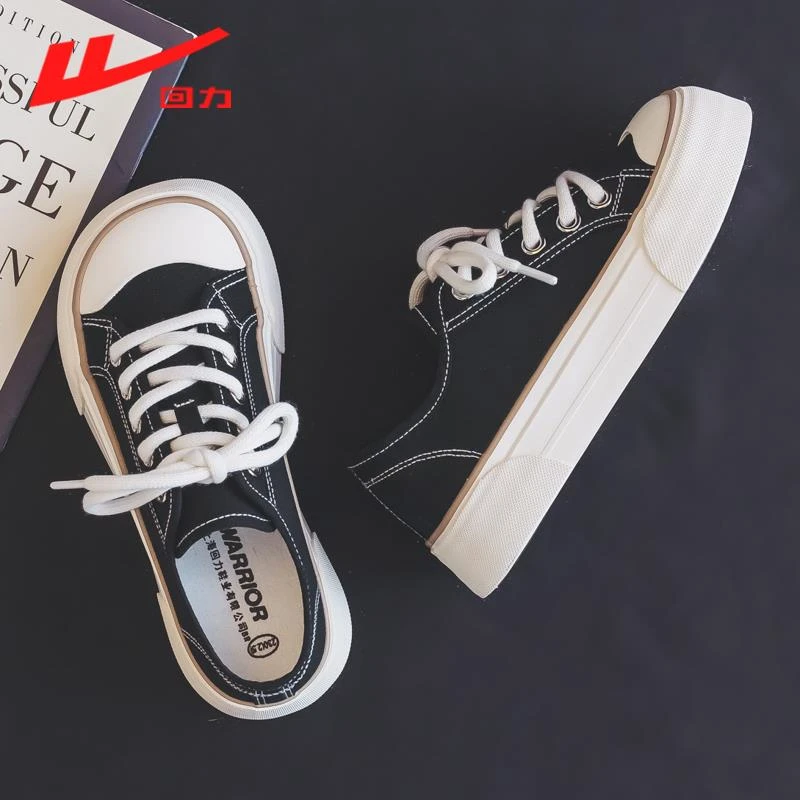 回力秋季丑萌大头帆布鞋女鞋2025新款大码芒果头板鞋黑色软底鞋子