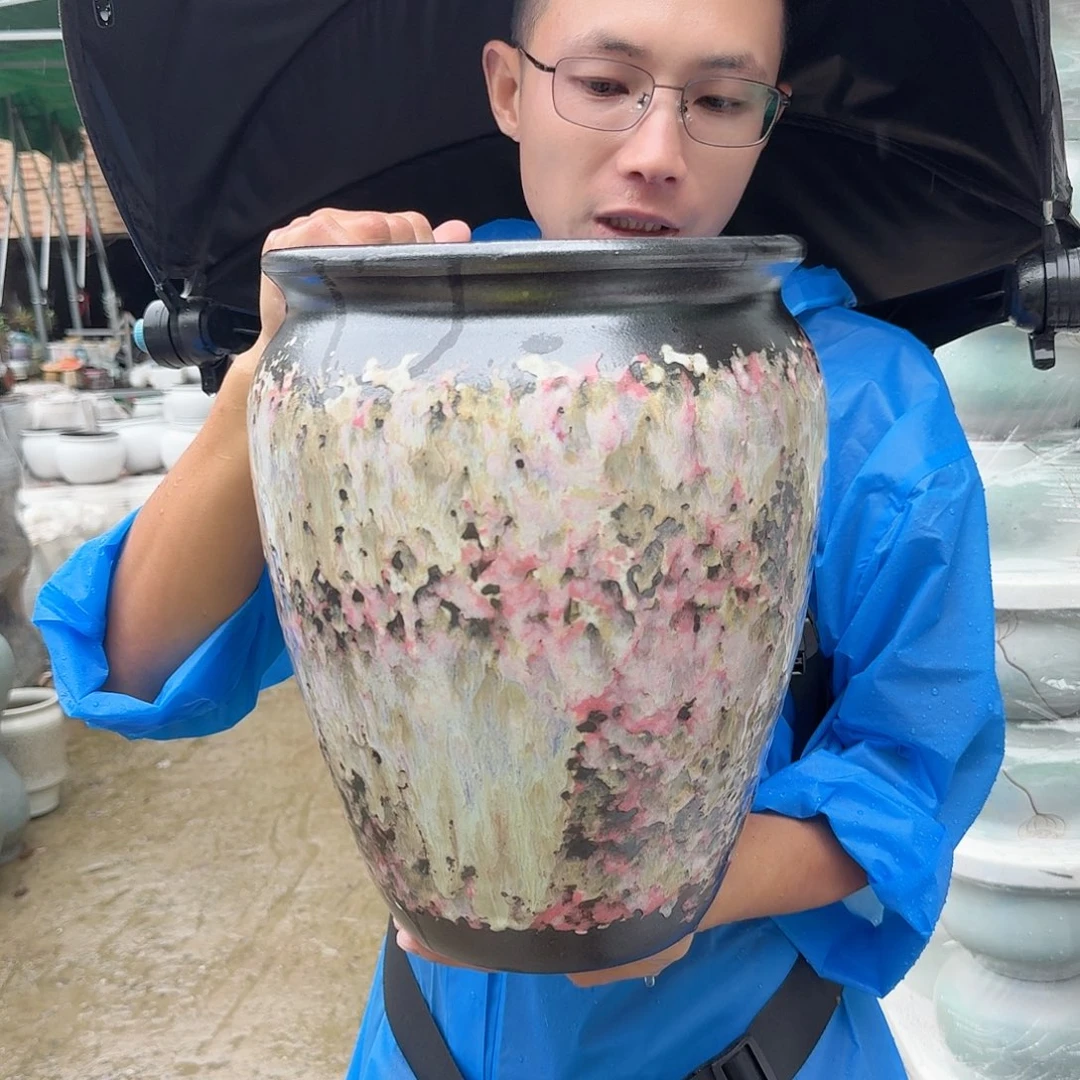 紫砂花盆口25高33（一个泼墨紫色老庄
