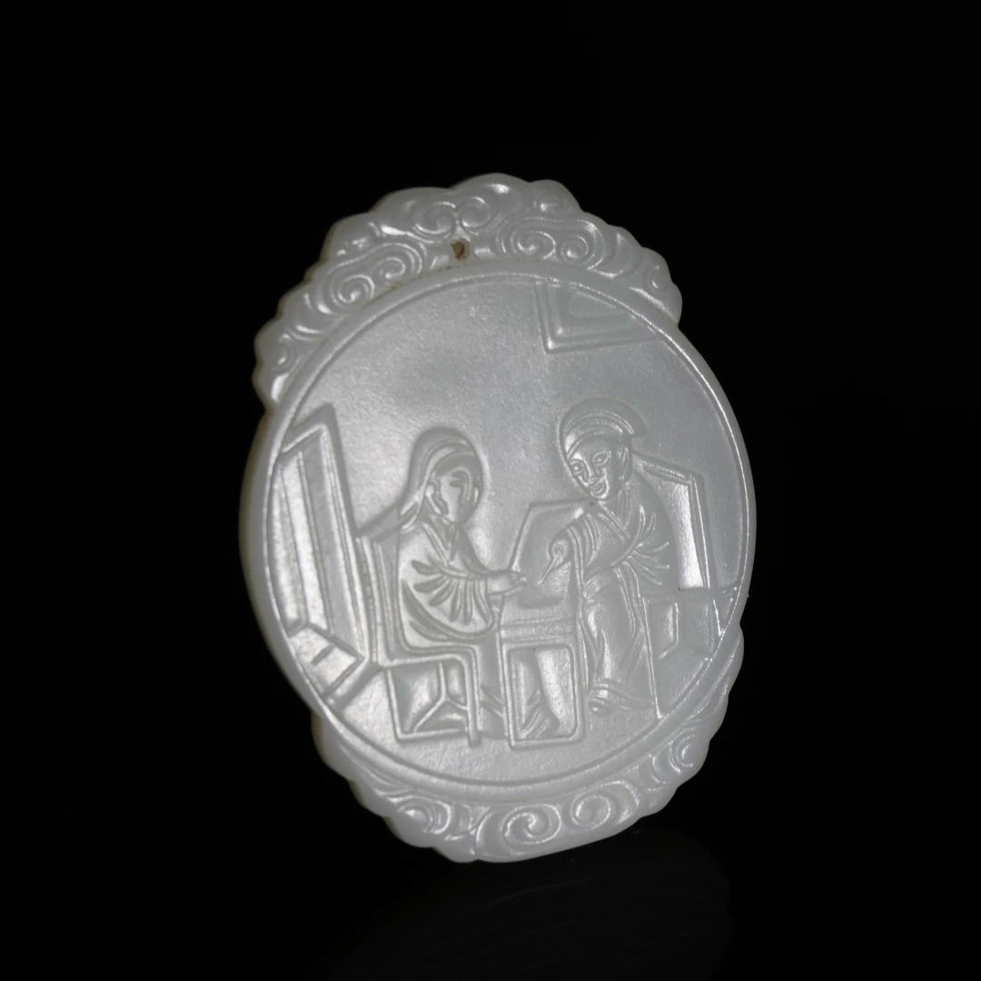 清中期和田玉人物诗文牌/466507/收藏/传承/【友谊文物商店】