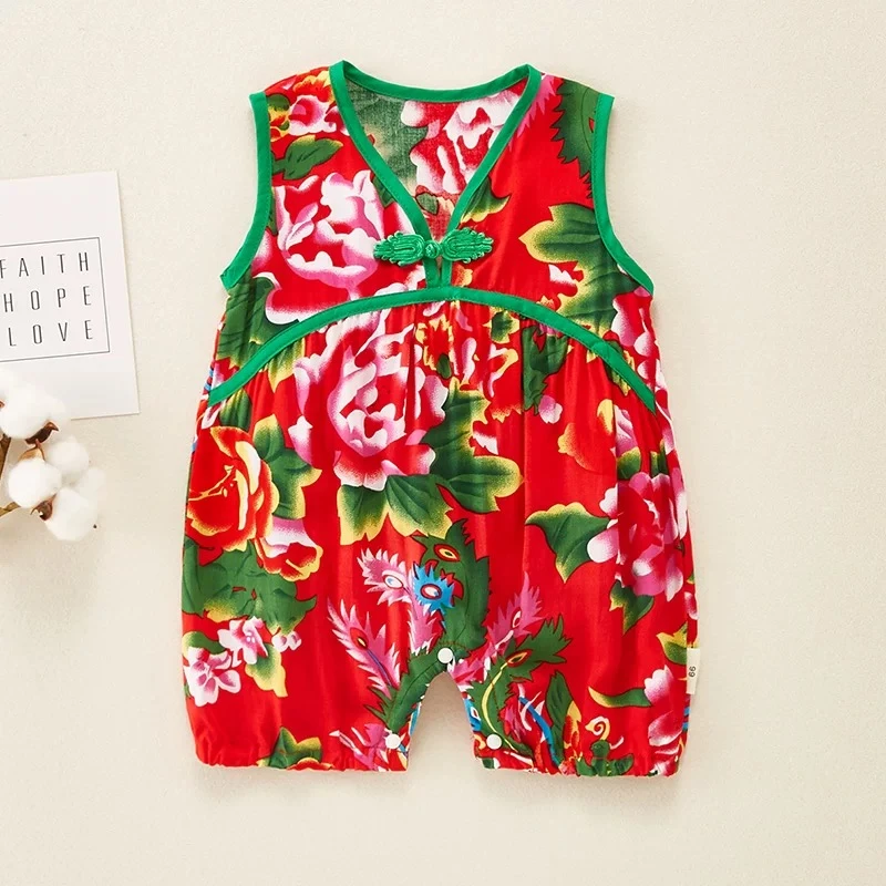 新生婴儿夏装连体衣服东北大花套装女宝宝满月百天洋气抓周岁礼服