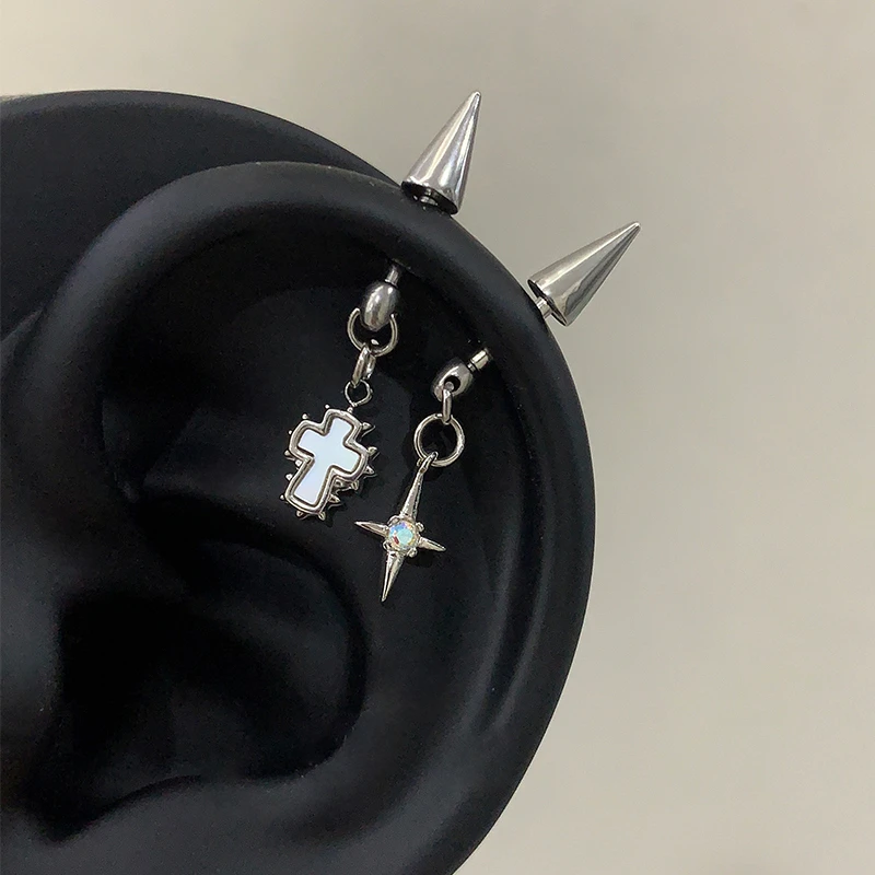 钛钢耳饰 Pink Daily朋克风十字架吊坠恶魔钉欧美暗黑个性耳轮钉