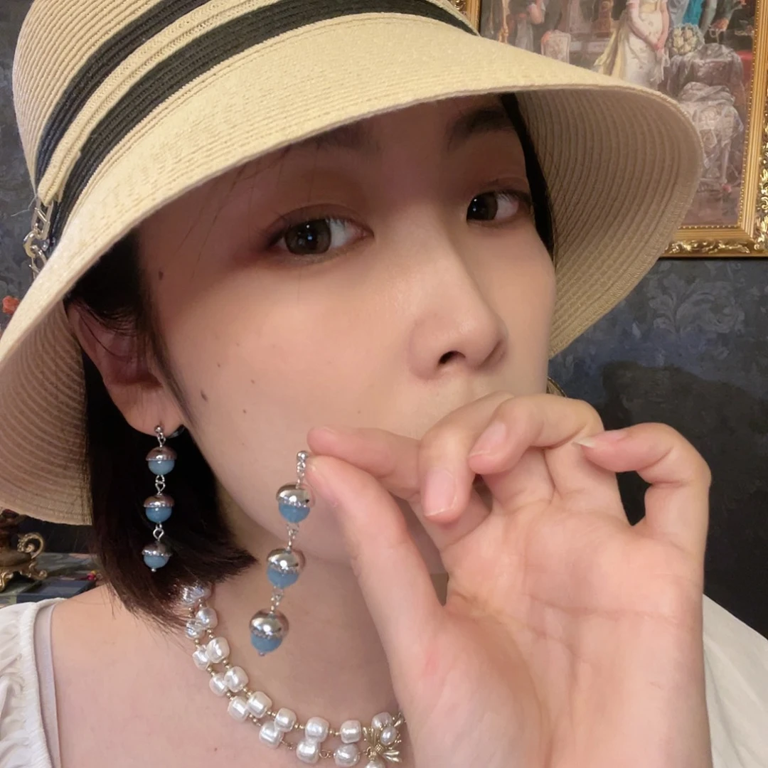 爱***紫黄铜珐琅925银耳饰