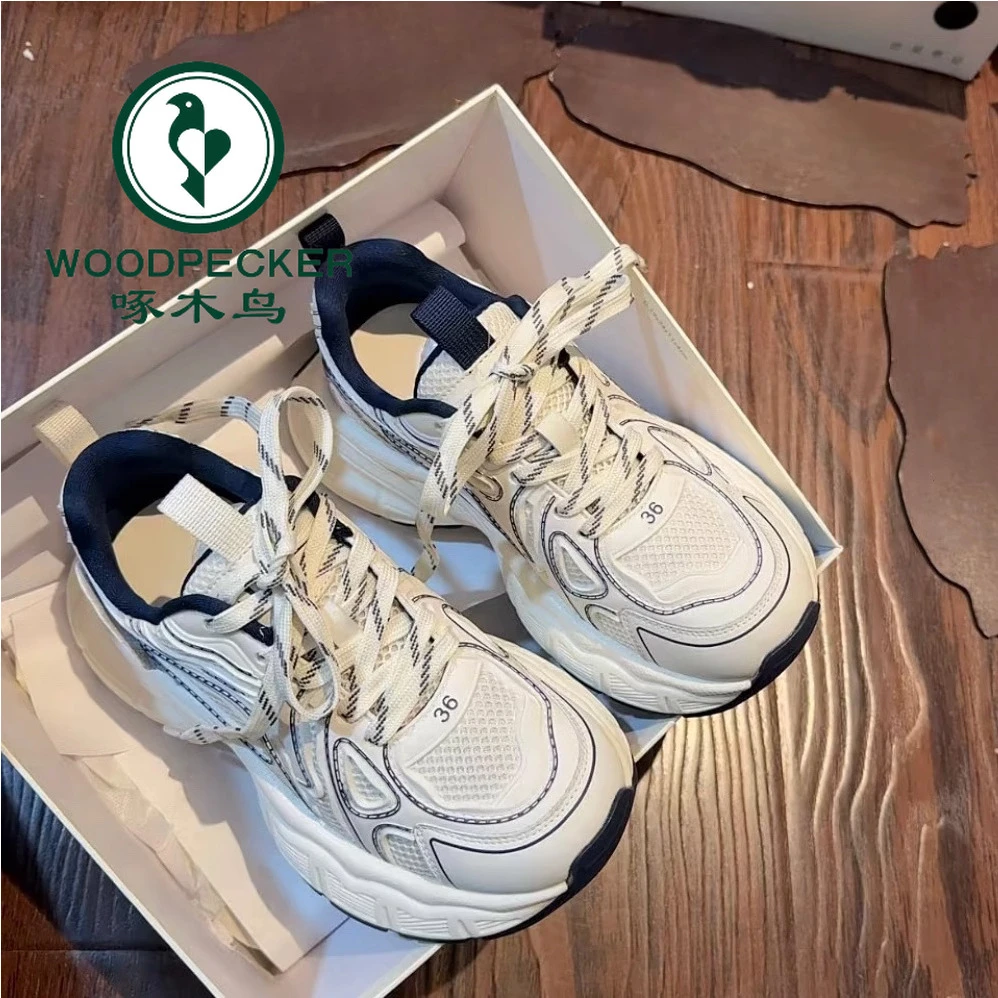 啄木鸟老爹鞋女2025新款夏季厚底时尚百搭网红爆款跑步休闲运动鞋