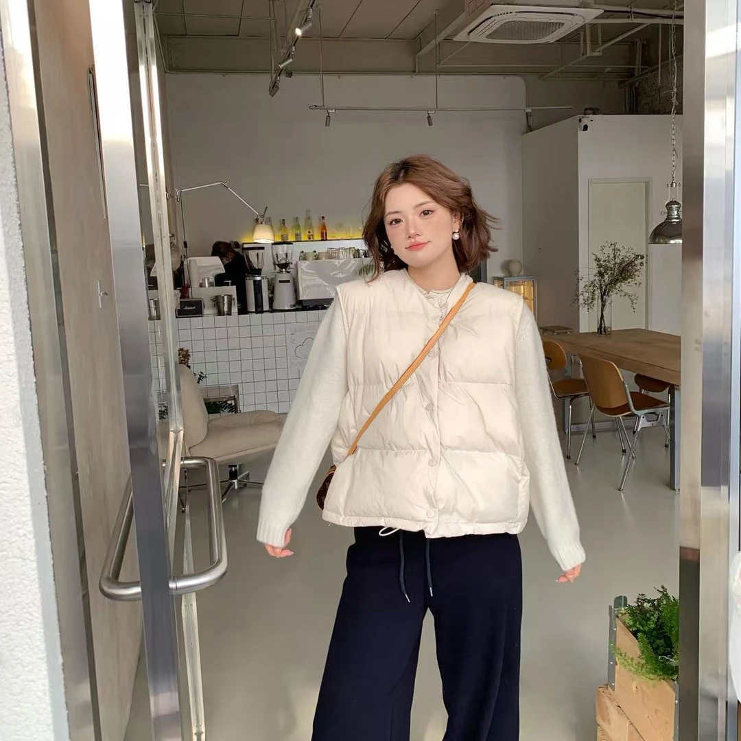 冬季宽松型纯色百搭立领时尚休闲保暖棉马甲