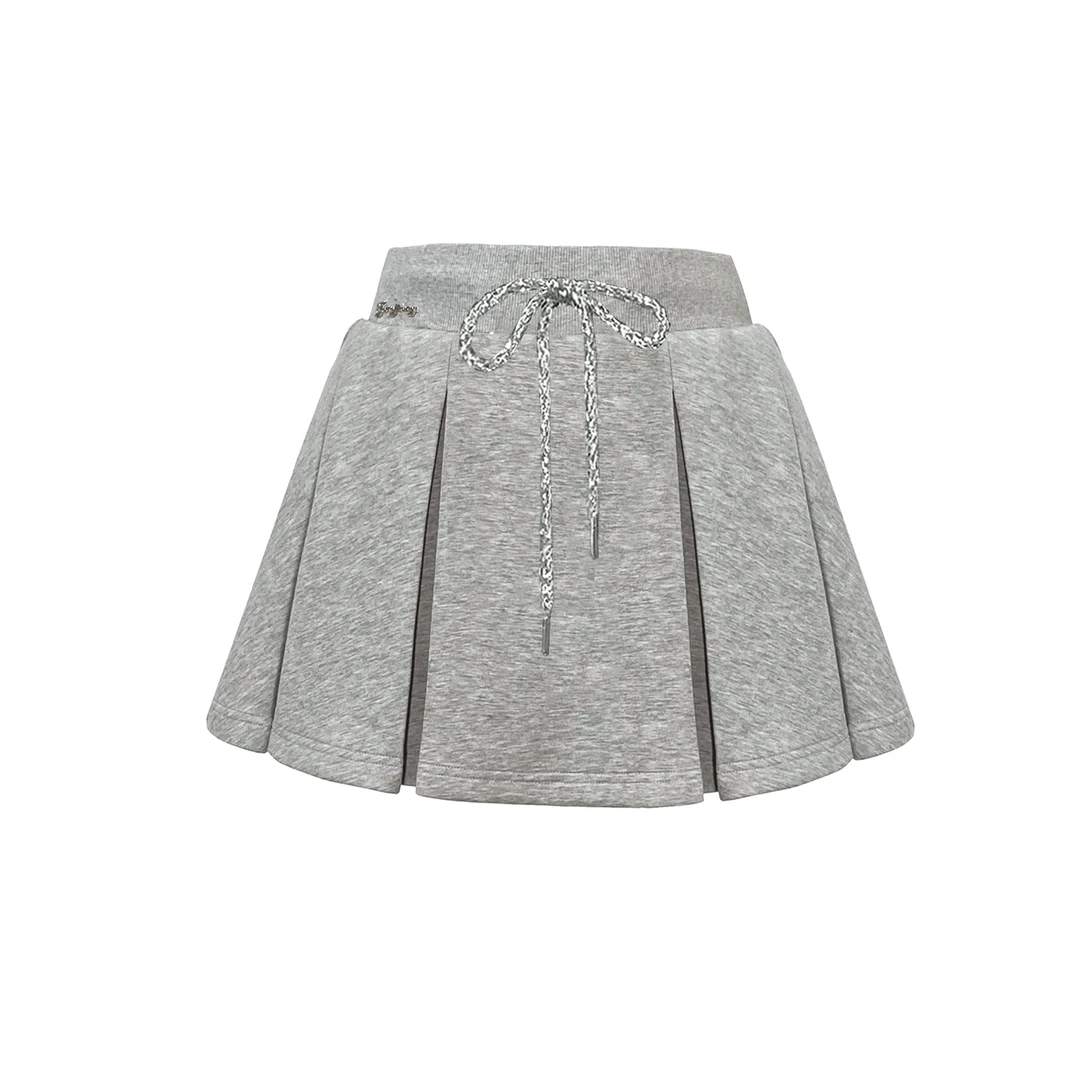 姜穹JIANGQIONG2025早春新款空气层抽绳工字褶金属标半裙