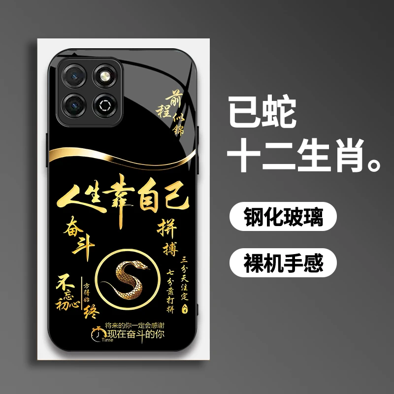 适用荣耀畅玩20手机壳奋斗拼搏黑金生肖时尚大气玻璃防摔