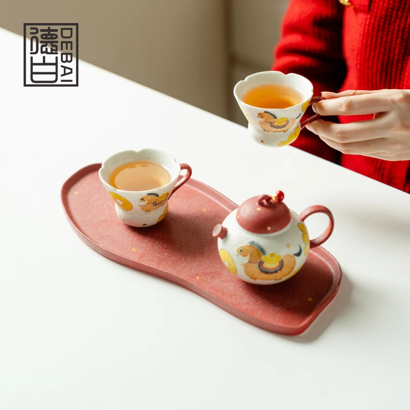 德白马年陶瓷功夫茶具套装2026新款家用高档轻奢一壶二杯带干泡盘