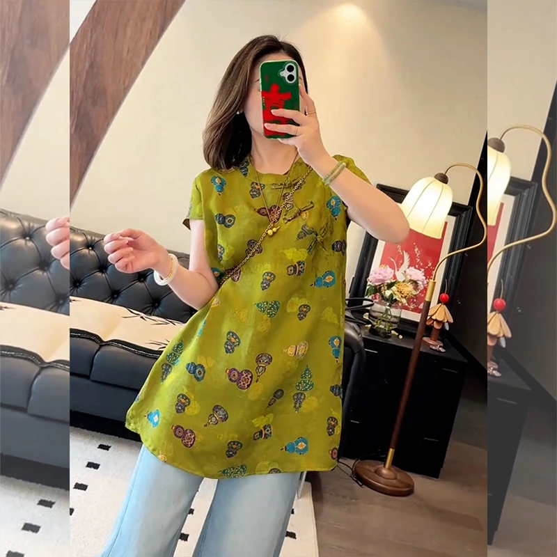 新中式国风上衣2025夏季透气舒适贵气小个子葫芦纹气质中式衬衫女